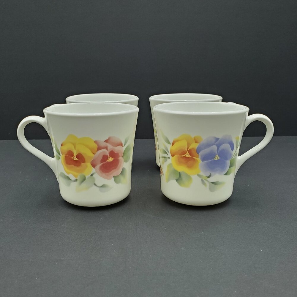 Corelle Summer Blush Mugs Corning Pansy Mugs Floral Pansies Coffee Cups